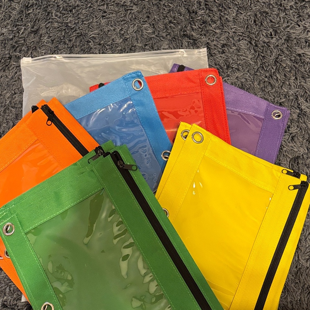 Colorful Zippered Pencil Pouches 30ct 5 of each color - Unused